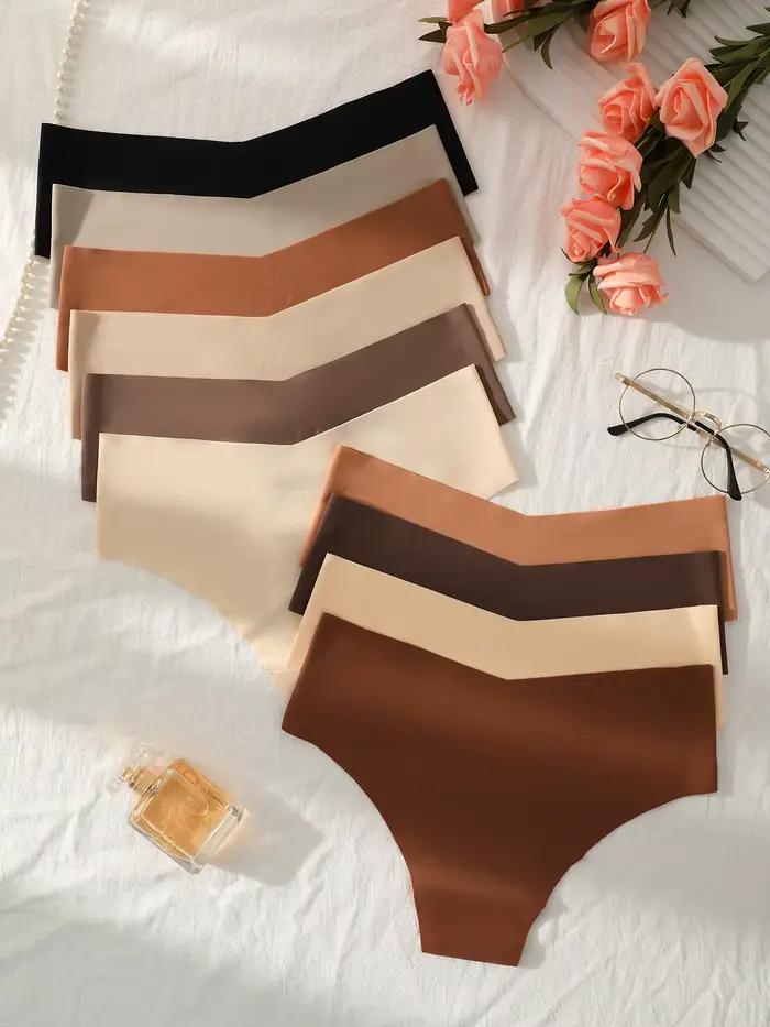 Ensemble de 3 culottes sans couture pour femmes, sous-vêtements sexy respirants à taille basse, slips en soie unie, culottes invisibles sans couture pour femme