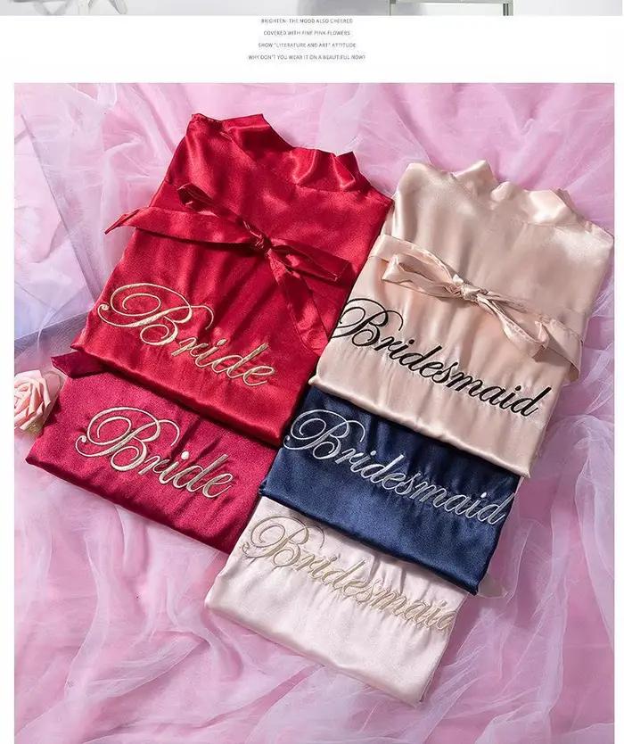 Mariée demoiselle d'honneur Robe de mariée broderie Kimono peignoir Robe chemise de nuit décontracté Satin court femmes vêtements de nuit sexy vêtements de nuit