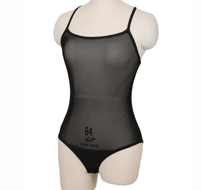 Justaucorps en maille transparente pour femme, costume de batterie une pièce, string coupe haute, tenue de base FibrDance, noir nude, pas cher, sexy, en vente