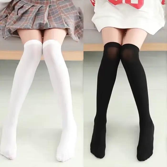 Femmes sur genou chaussettes cuisse haute chaussette fille noir blanc genou demi bas femmes rose longues chaussettes CTW063