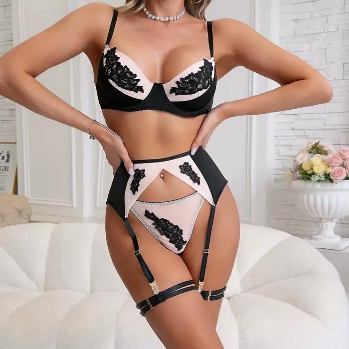 Ellolace fantázia Kvetinová čipka Súprava brazílskej spodnej bielizne Príťažlivé ramienka Sexy horúci Sissy outfit