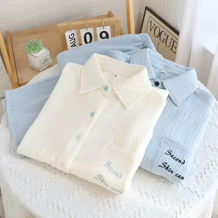 Pyjama femme 100% coton automne printemps manches longues pyjama doux ensemble pyjama femme maison ensemble de vêtements de nuit