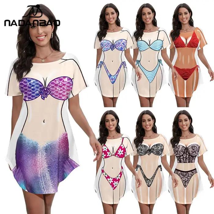 Nadanbao dámske morská panna bikini telo vzor tričko šaty leto