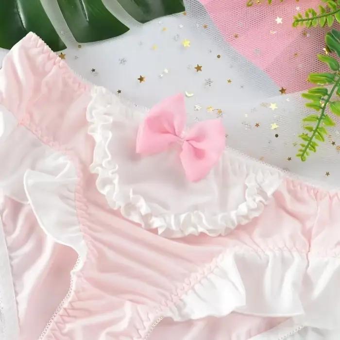 Veľká veľkosť dámske hodvábne mlieko roztomilé krásne jemné princeznovský štýl Lolita mašlička volániky nohavičky elastické cukríkové farby spodná bielizeň