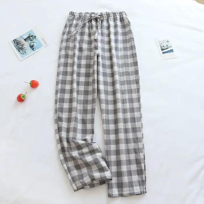 Pantalon de pyjama en gaze de coton pour femmes, Pantalon de maison pour Couples, vêtements de détente, bas de sommeil imprimé ample pour Femme, Pantalon Hombre pour hommes