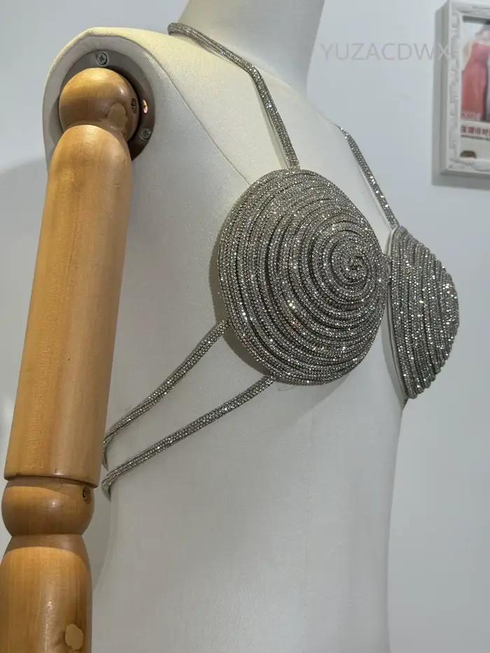 Soutien-gorge licou de plage pour femme, haut précieux, lingeries ornées de diamants, dos nu, sexy, luxe, fête, boîte de nuit, été