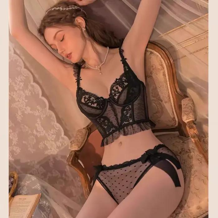 ​ ​ Corset Dentelle Française Pure Desire Ultra Fin Ajouré Sans Armatures Confort Respirant Facile à Enfiler Taille S-XL MOYISU AB