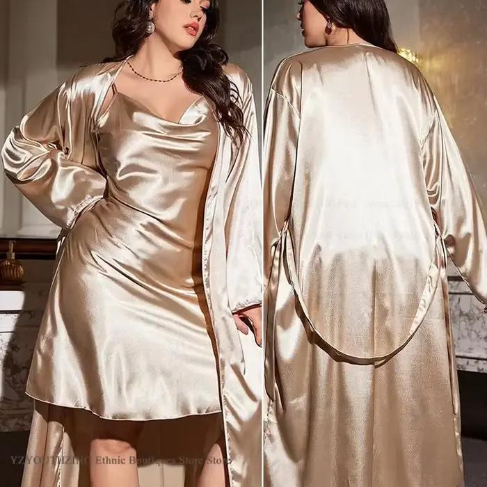 Ensemble chemise de nuit et robe pour femme, peignoir en satin, chemise de nuit printemps été, vêtements pour la maison, grande taille 3XL, 4XL, 5XL