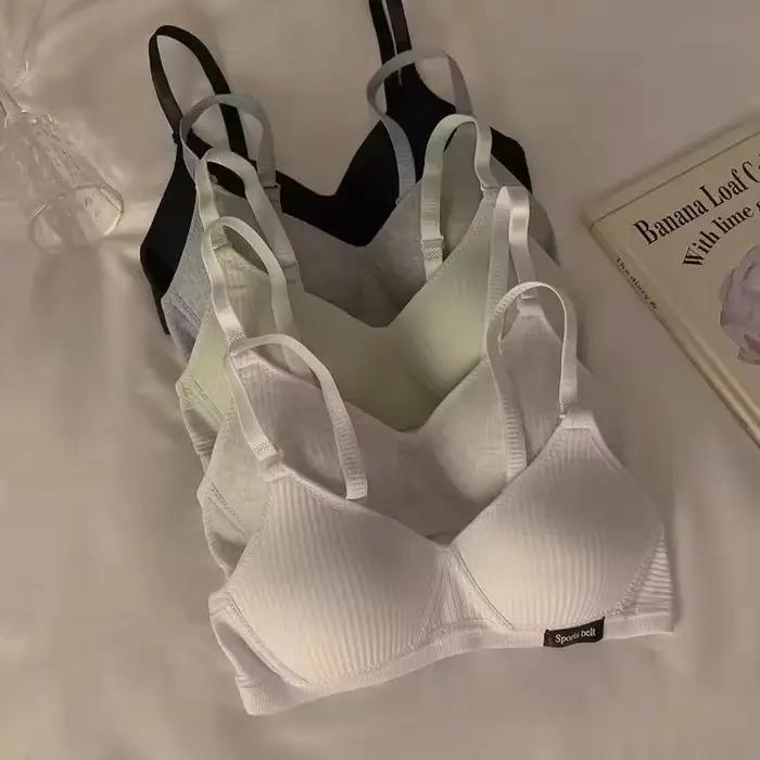 Soutien-gorge coréen simple pour jeune fille, sexy, petite poitrine froncée, respirant, sans couture, confortable 03