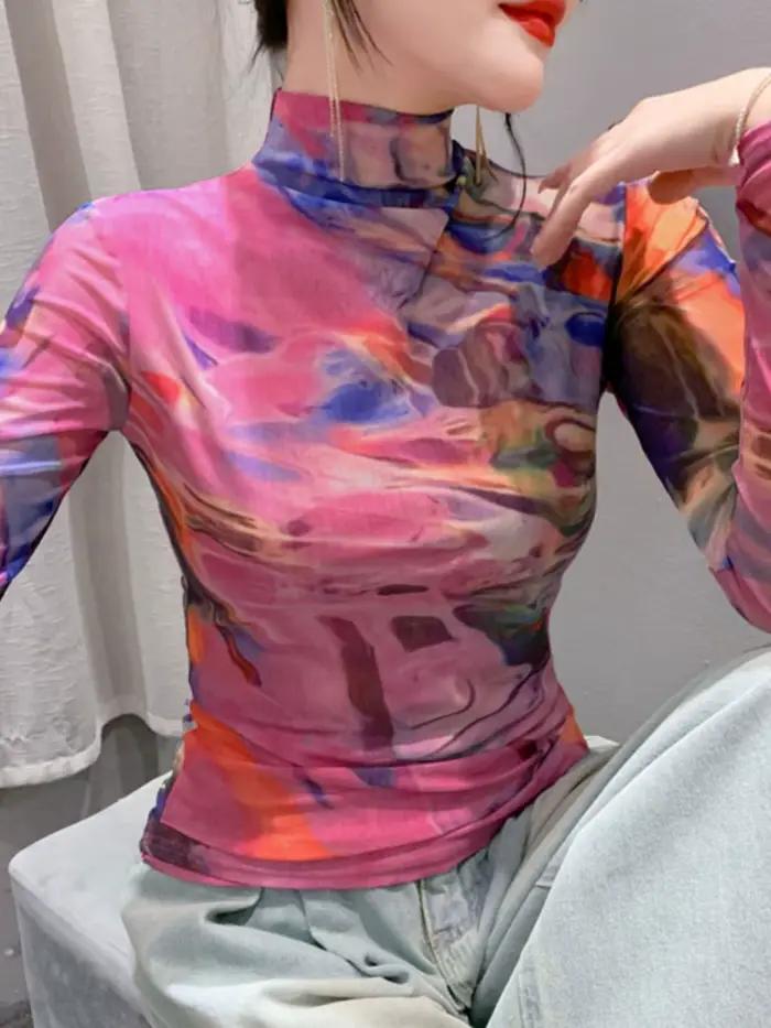 Dámske tričko s rolákom z úpletu, dlhé rukávy, slim fit, veľkosť S-4XL