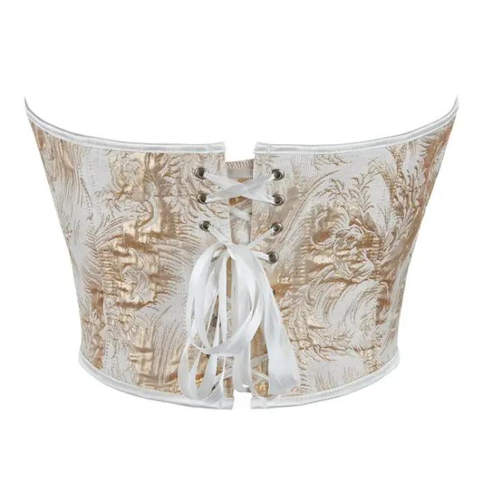 Corset court sexy pour femme, style médiéval vintage, imprimé floral, à lacets, bustier sculptant, pour torse court, noir et or, mode Korsett