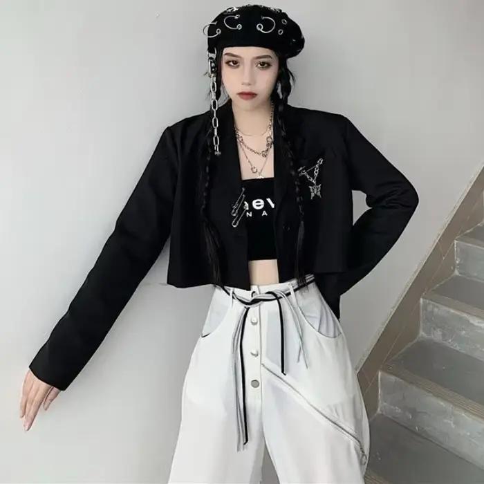 Skrátené sako pre ženy Dizajnér JONotched Hipsters S-3XL Mládež Jeseň Ulzzang Streetwear Osobnosť Tínedžeri Y2K