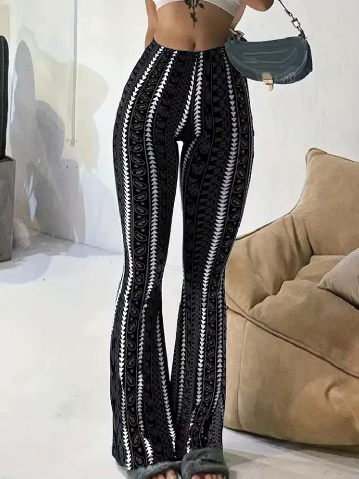 Dámske retro potlačené nohavice Legíny rozšírené Sexy priliehavý strih ležérne