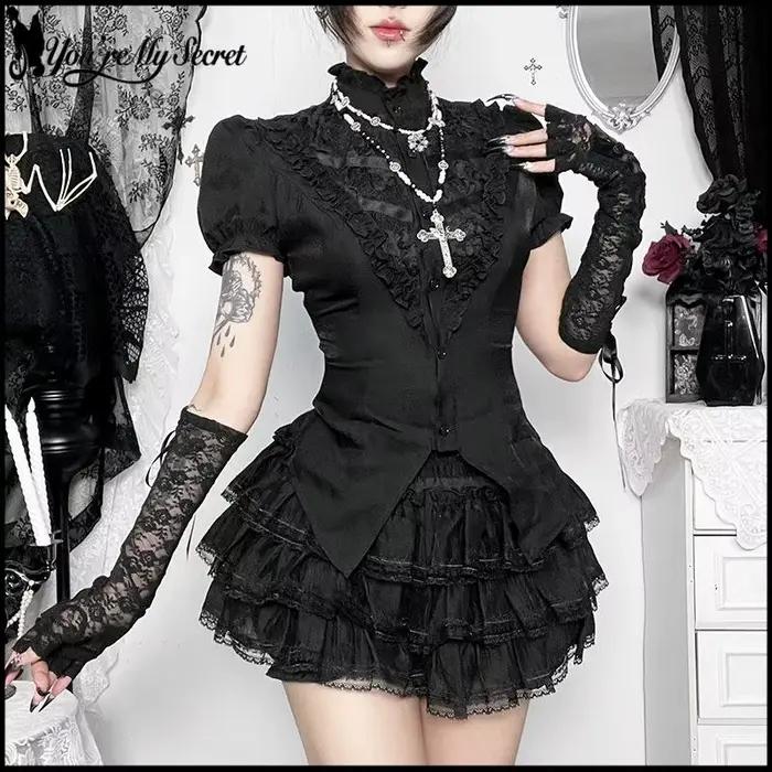 [You're My Secret] Mini-jupe gothique noire sexy plissée multicouche en dentelle, style Lolita, tenue pour femme