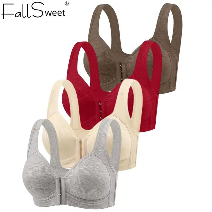 Fallsweet soutien-gorge à fermeture frontale sans couture pour femmes solide sans fil Push Up Bralette couverture complète bonnets fixes sous-vêtements confortables