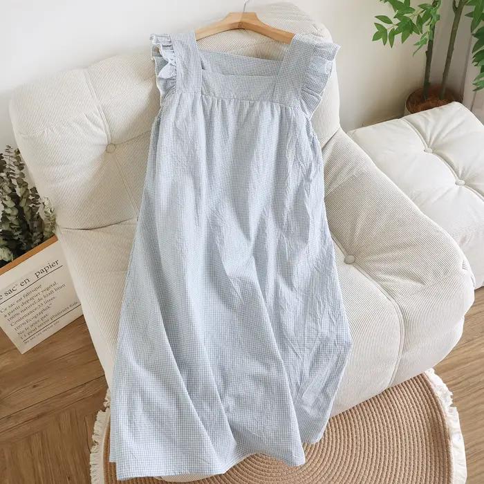Chemise de nuit en coton basique sans manches aux couleurs pastel pour femmes occasions estivales dormir en toute sérénité