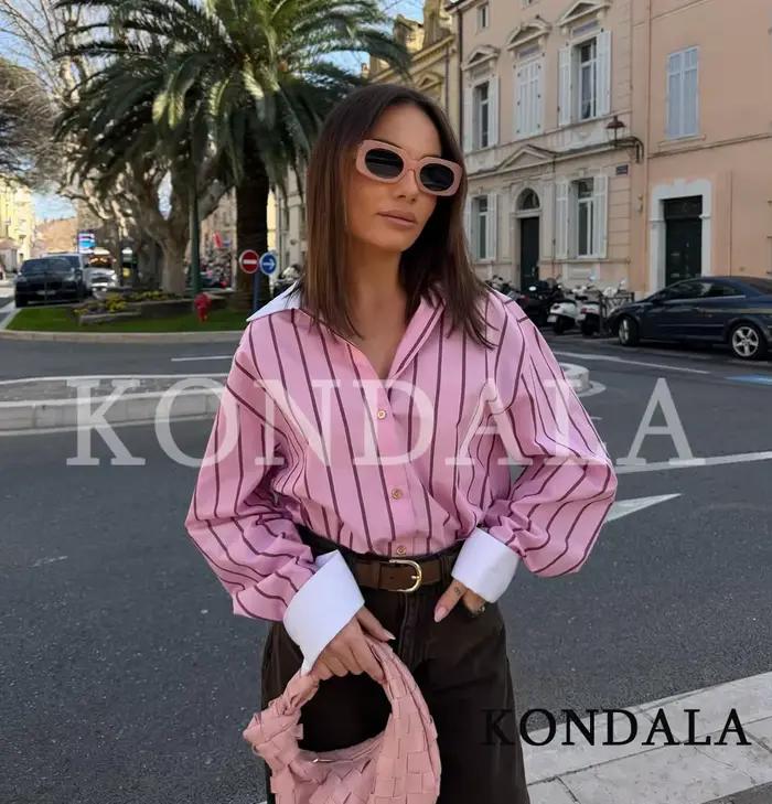 KONDALA ružové pásikavé ležérne košele pre ženy