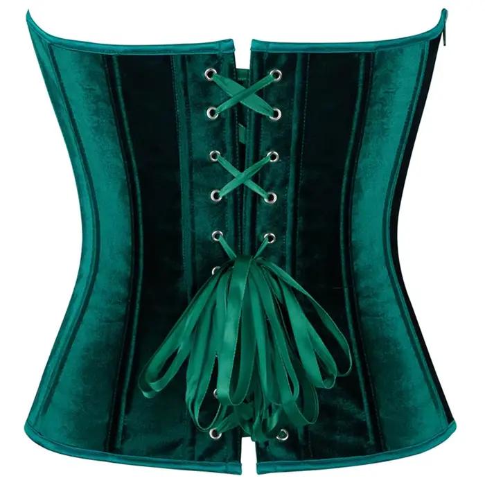 Corset victorien vintage pour femme, haut sexy, velours vert noirâtre, fermeture éclair latérale, bustier gothique, corselet à lacets, lingerie
