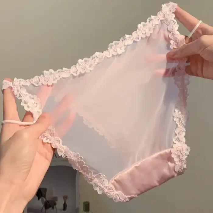 Culottes en dentelle style français, taille basse, fines, en maille ajourée, en satin de soie, pour femme