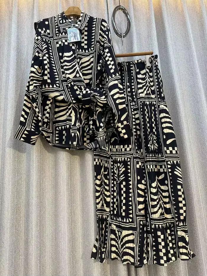 Ensemble pyjama à la mode pour femmes, rétro européen et américain, chemise ample à imprimé irrégulier, deux pièces, taille haute, jambes larges, costume de maison