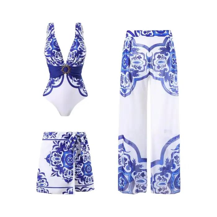 Ensemble de maillot de bain 3 pièces sexy pour femme, tendance, imprimé floral, pantalon long, maillot de bain une pièce, rythme oriental