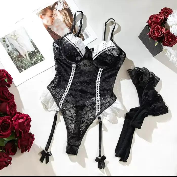 Nový erotický priehľadný set spodnej bielizne pre ženy Sexy čipkovaný body set