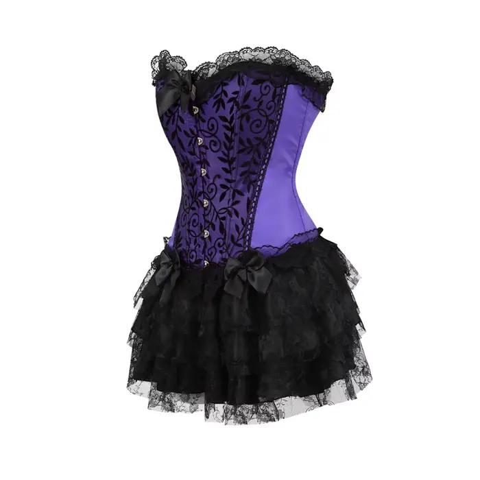 Čipkovaný večerný korzetový voľný sexy šaty pre ženy zelená Lingerie a čierna čipka mini sukňa Showgirl tanec S-2XL