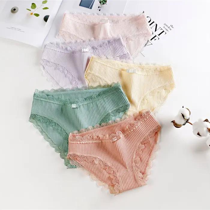 Culotte en dentelle avec nœud papillon pour femme, sous-vêtement, lingerie, slip, taille basse, solide, en coton, nouvelle collection, K019