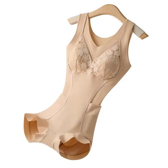 Body sculptant pour femme avec contrôle abdominal, design ouvert aux hanches, appliqué, post-partum, avec soutien-gorge intégré