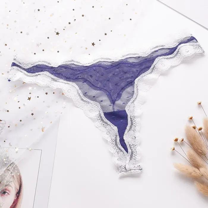 Tongs pour femmes mode taille basse doux femmes Sexy dentelle string maille transparente panneaux contraste couleur respirant confortable Lingerie