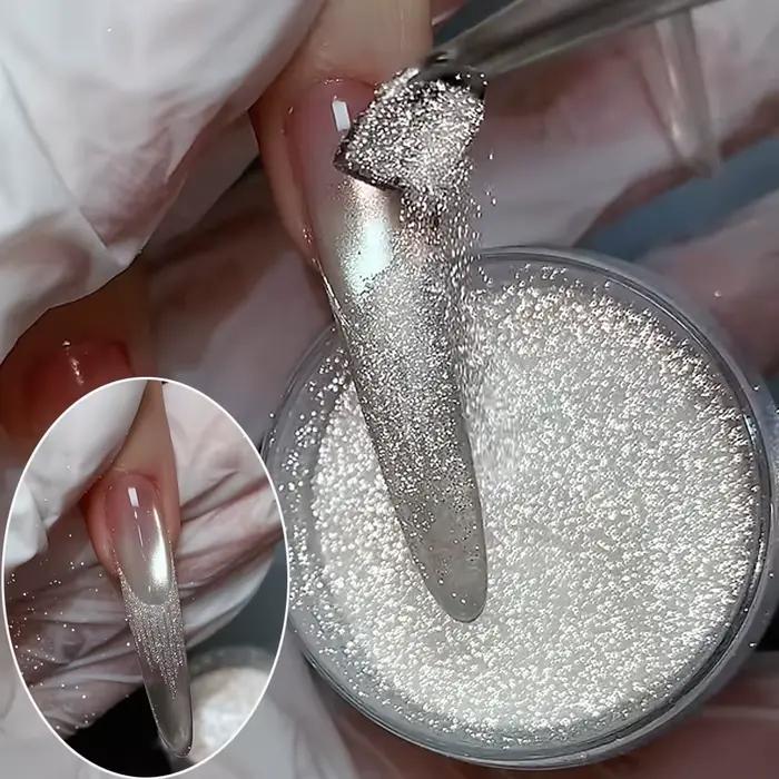 Strieborný diamantový prášok na nechty 5g - Ultra jemný trblietavý pigment na akrylové a gélové