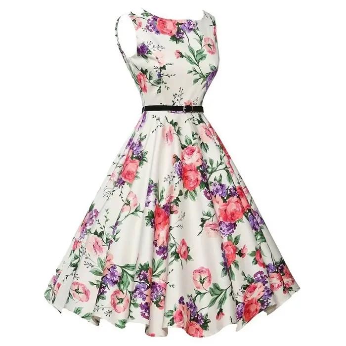 Letné šaty Retro kvetinové šaty Swing ležérne Vintage šaty Rockabilly