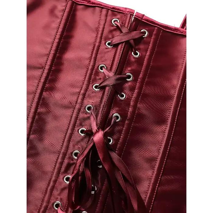 Corset Rétro Vintage pour Femme, Top Bustier Sexy Rouge Vin en Satin avec Bretelles, Bustiers Goussetés Gothiques, Lingerie Sculptante Corsette