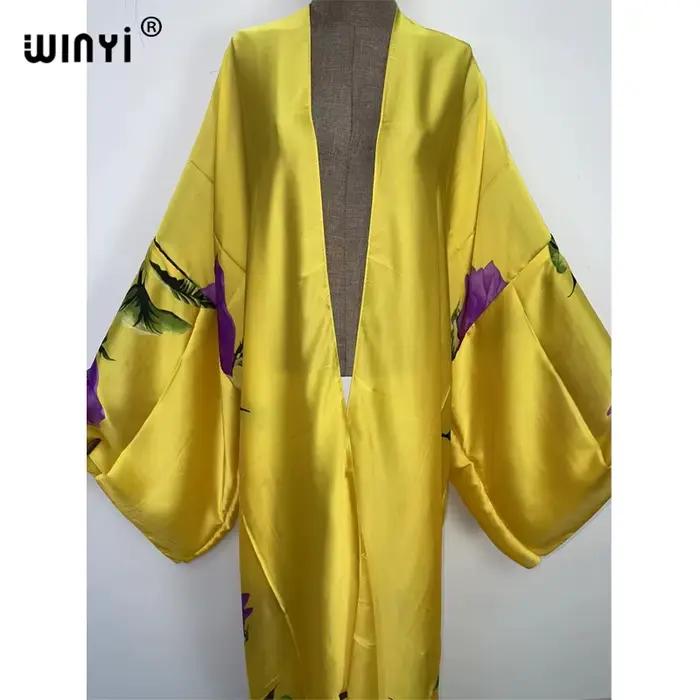 WINYI nové letné dámske Cardigan bodkované Koktejlové Sexcy Boho Maxi africké prázdniny netopierie rukávy hodvábny pocit