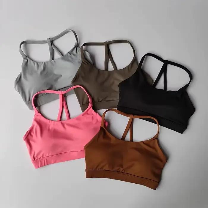 Soutien-gorge de sport de Yoga pour femmes, dos Triangle, Sexy, sensation nue, froncé, exercice de Fitness, haut de soutien confortable