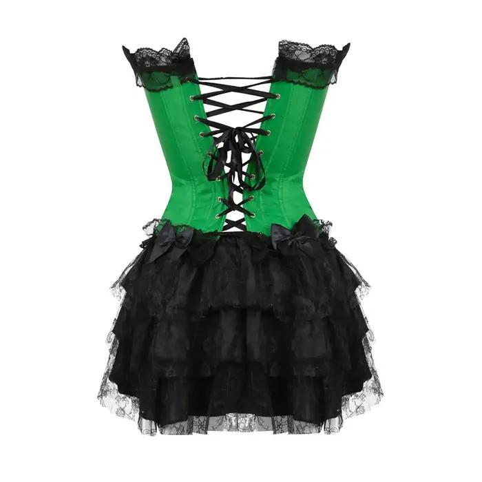 Čipkovaný večerný korzetový voľný sexy šaty pre ženy zelená Lingerie a čierna čipka mini sukňa Showgirl tanec S-2XL