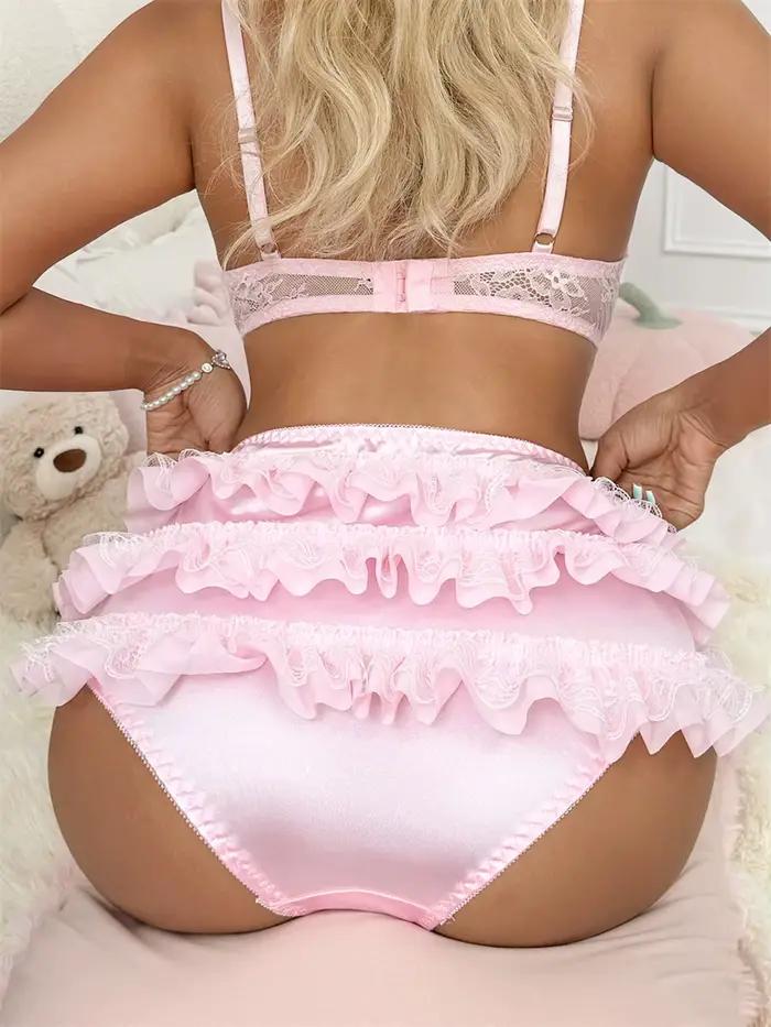 Mini-short en satin pour femme, style lounge, avec dentelle, nœud décoratif, taille élastique, sexy, à volants superposés