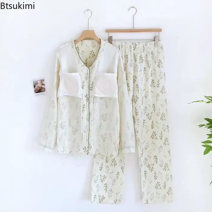 Pyjama d'été 2026 coton pour femmes, imprimé floral, pour la maison, vêtements de nuit, printemps et automne, 100%
