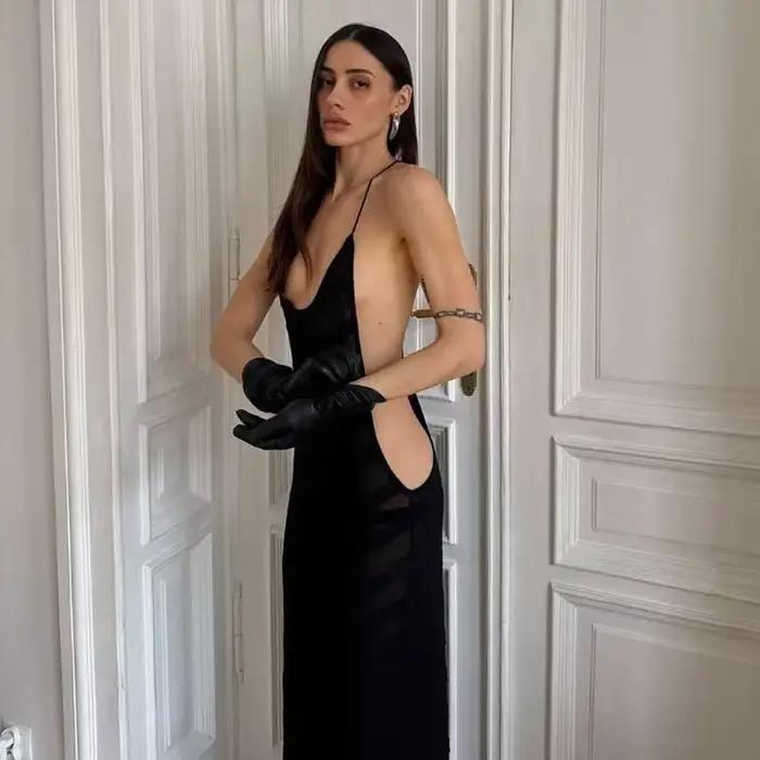 Priesvitná sieťovaná sexy šaty s viazaním na krk na párty Club Maxi rozparok letné oblečenie pre ženy bez rukávov