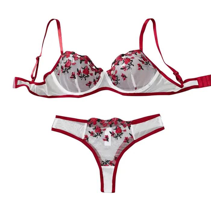 Ensemble de lingerie fantaisie en dentelle contrastée pour femme, 2 pièces, sous-vêtements brodés, magnifique ensemble soutien-gorge et culotte