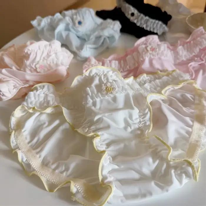 Taille moyenne fleur dentelle à volants culotte mignonne pour les femmes coton entrejambe respirant sous-vêtements sans couture doux fille confort slips doux