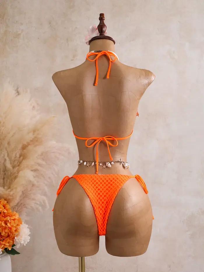Sexi oranžový 3D kvetinový bikini set pre ženy 2026