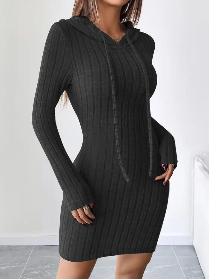 Robe décontractée tricotée côtelée avec capuche pour femmes toute saison舒适、随和且适合所有季节的女士开衫连帽罗纹毛衣