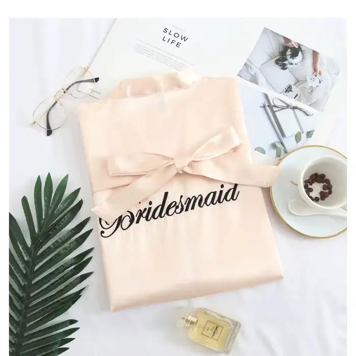 Mariée demoiselle d'honneur Robe de mariée broderie Kimono peignoir Robe chemise de nuit décontracté Satin court femmes vêtements de nuit sexy vêtements de nuit