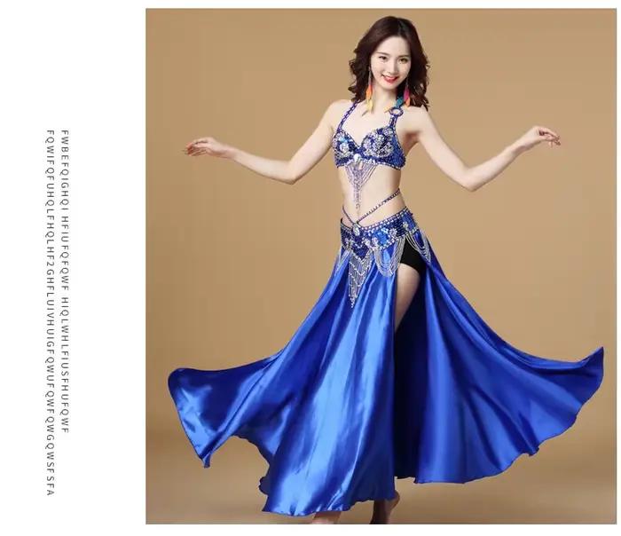 Costume de nuit Sexy pour filles, Costume de danse du ventre perlé fait à la main, soutien-gorge et ceinture, ensemble de 2 pièces pour femmes, vêtements de fête de danse de carnaval