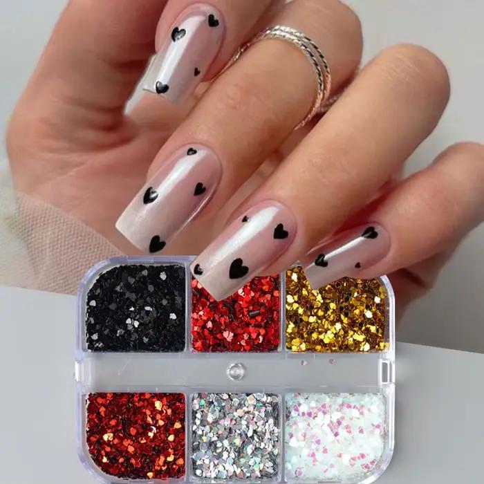 6 sád Y2K roztomilé srdce trblietky nechty