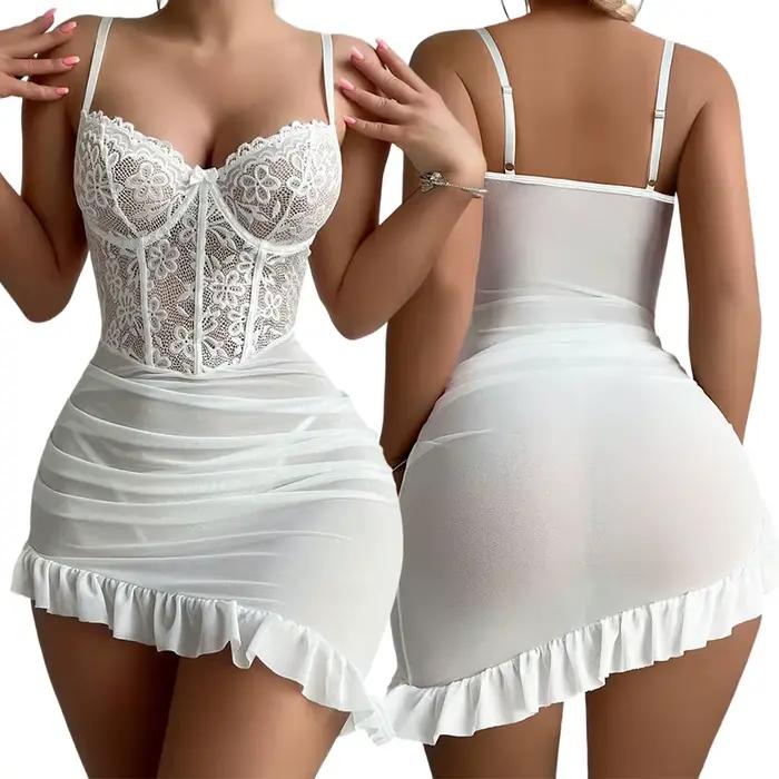 Ensemble soutien-gorge et string en dentelle transparente avec armatures push-up, lingerie féminine de luxe, robe sensuelle, sous-vêtements féminins, vêtements de nuit érotiques