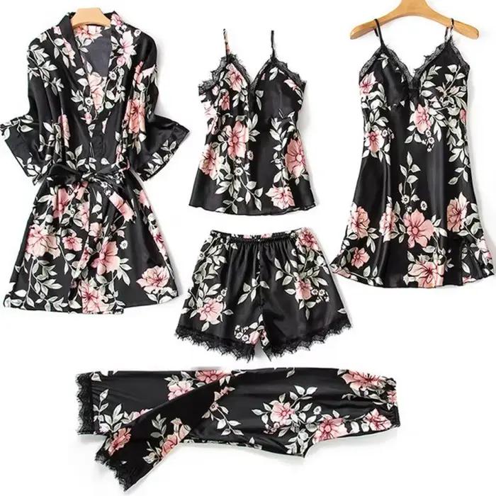 Ensemble de pyjamas de luxe pour femmes, en polyester épais, avec imprimés élégants, pour les nuits chaudes d'été, occasions spéciales et cadeaux pour elle