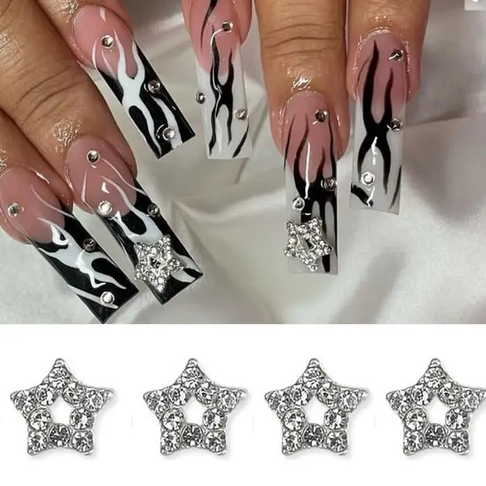 10 kusov 3D strieborný pentagram hviezda Nail Art zliatina kamienky luxusné kovové hviezdicové prívesky na nechty šperky drahokam manikúra