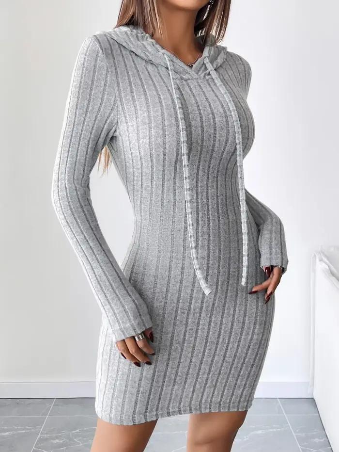 Robe décontractée tricotée côtelée avec capuche pour femmes toute saison舒适、随和且适合所有季节的女士开衫连帽罗纹毛衣